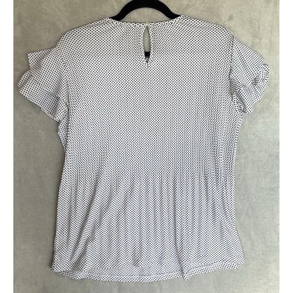 Adrianna Papell‎ Blouse Top Womens Small White Polka Dot Flutter Sleeve Elegant - Picture 7 of 7